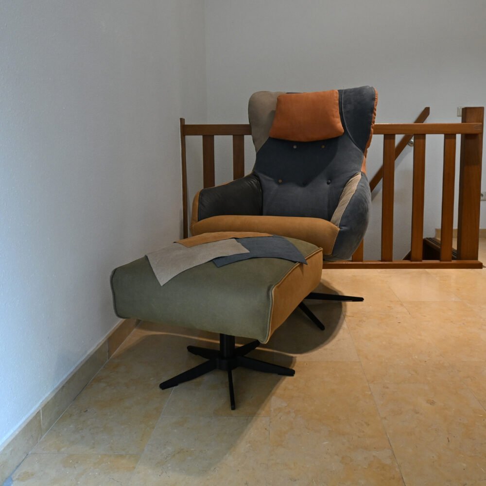 Alternative view of Patchworkstoel fauteuil met voetenbank